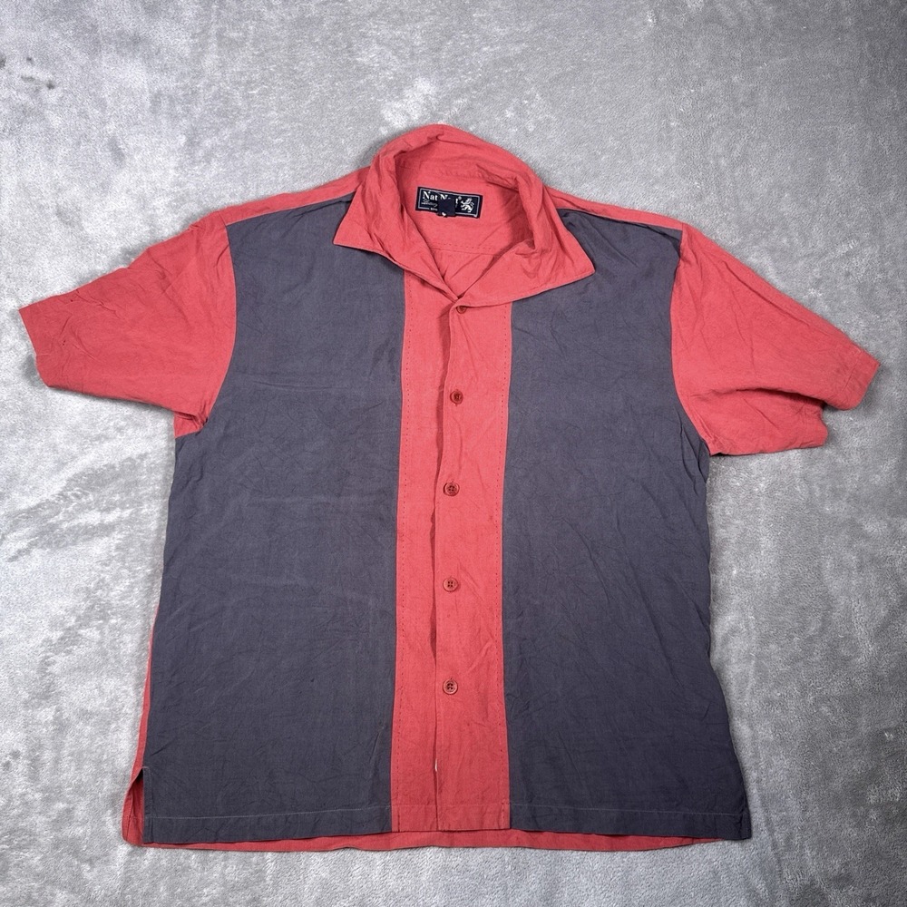 Vintage Nat Nast Shirt Mens L Silk Bowling 50s Style Rockabilly Loop Collar